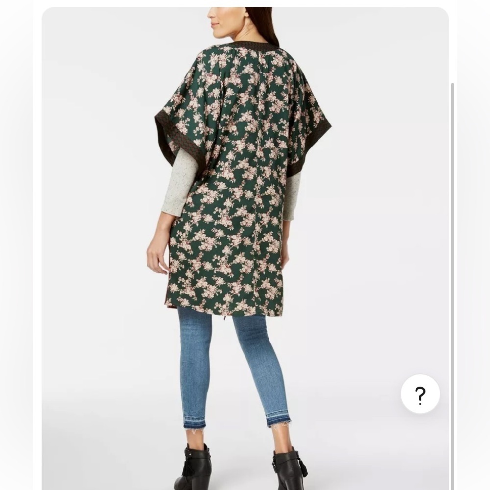 Steve Madden In Full Bloom Floral Draped Kimono Military Green One Size - Picture 2 of 10